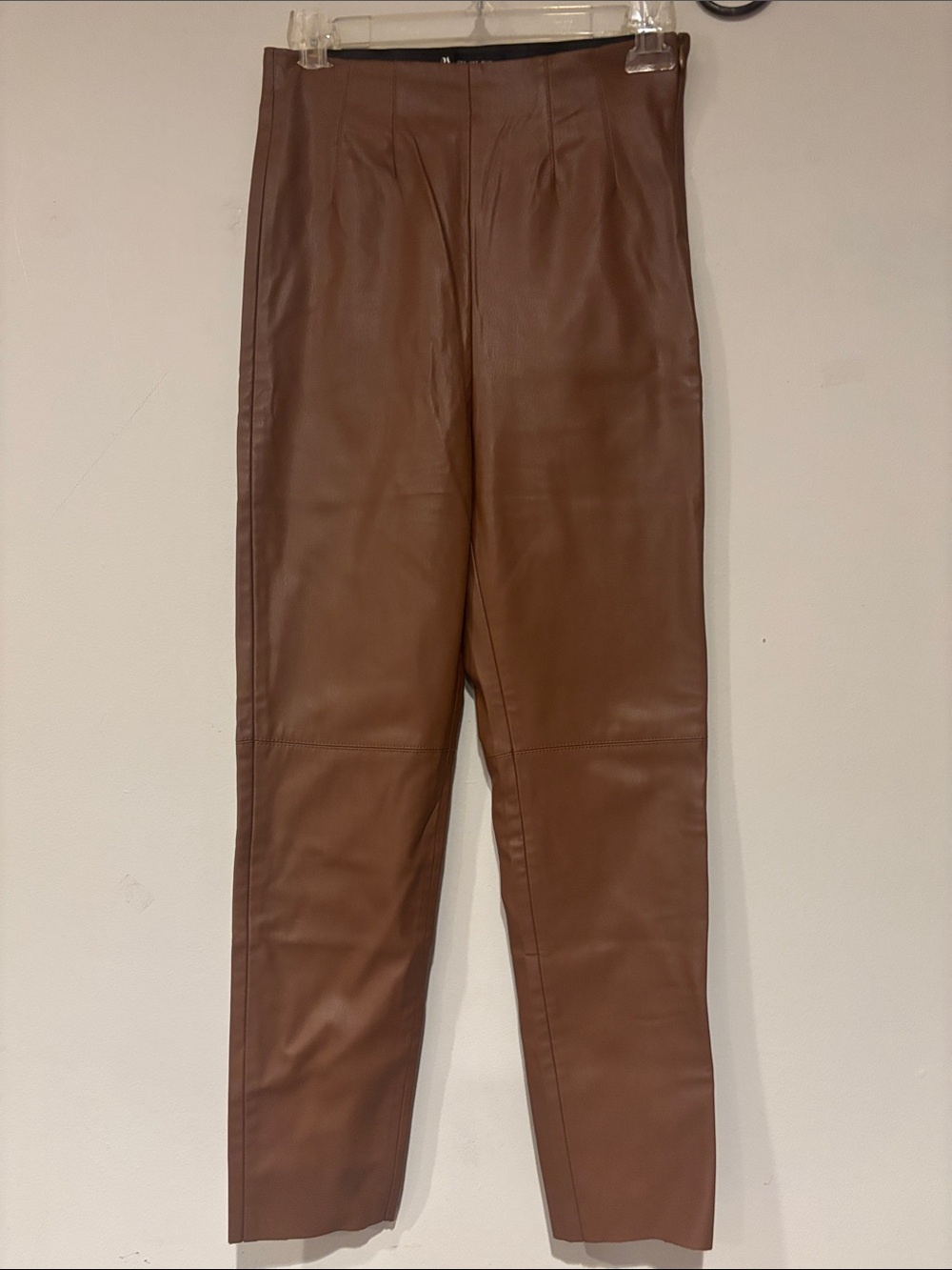 Zara  Faux Leather Pants in Chestnut Brown